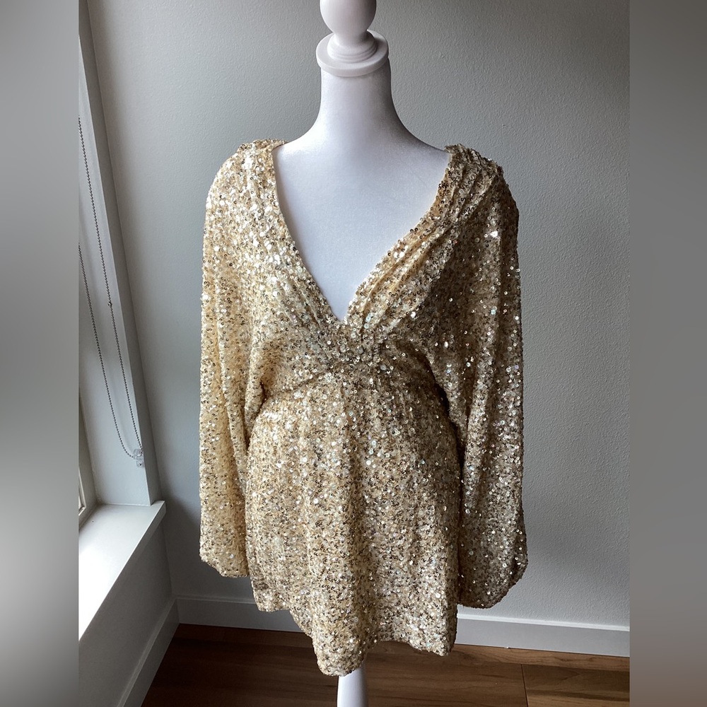 NWT Retrofete Gold Sequin V-Neck Mini Dress Women’s size M